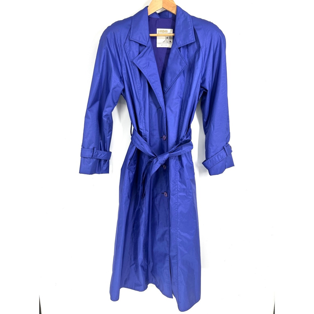 London Towne Vintage Purple Trench Coat Raincoat Belted Long‎ Jacket Womens 8R